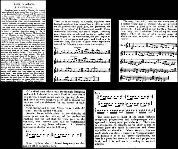 1926 / “Zbulova dy lloje muzike në Shqipëri…” — Udhëtimi i Paul Edmonds në Elbasan, njohja me Lef Nosin dhe transkriptimi i muzikës cigane