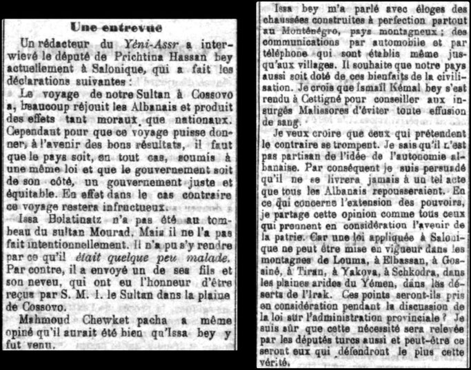 1911 / Përse Isa Boletini nuk shkoi te varri i Sulltan Muratit në Kosovë ? — Një intervistë e Hasan Bej Prishtinës në Selanik