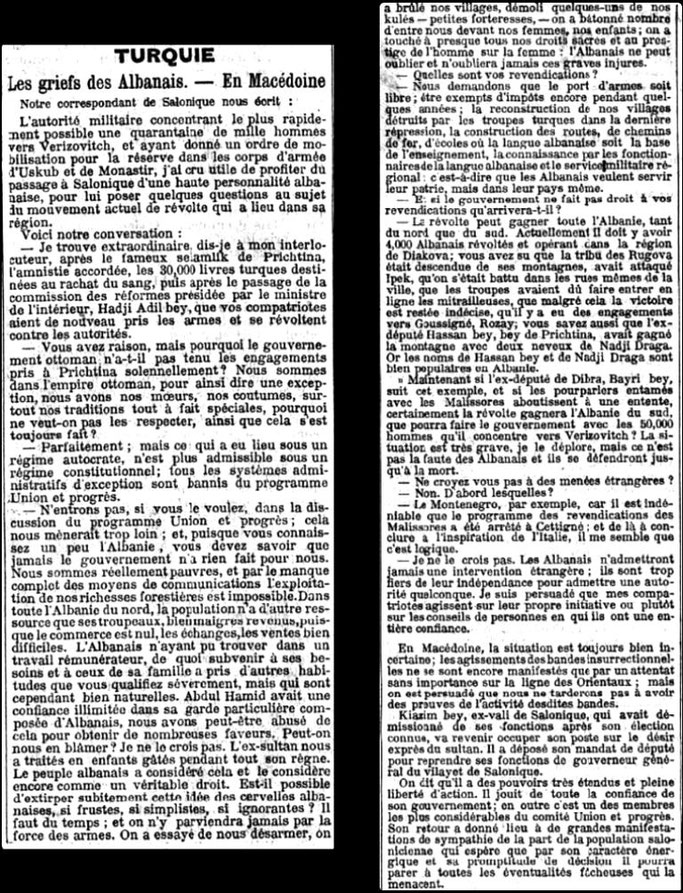 1912/ Ankesat e shqiptarëve ndaj Portës së Lartë — Intervista me një personalitet anonim shqiptar në Selanik