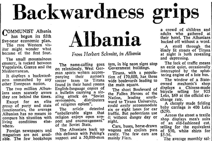 The Canberra Times (1971) / Primitivizmi dhe zymtësia e mbajnë Shqipërinë të mbërthyer