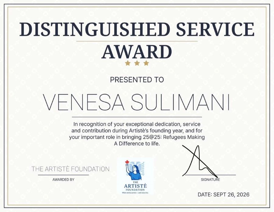 Venesa Sulimani vlerësohet për kontributin në vitin themelues të The Artistè Foundation