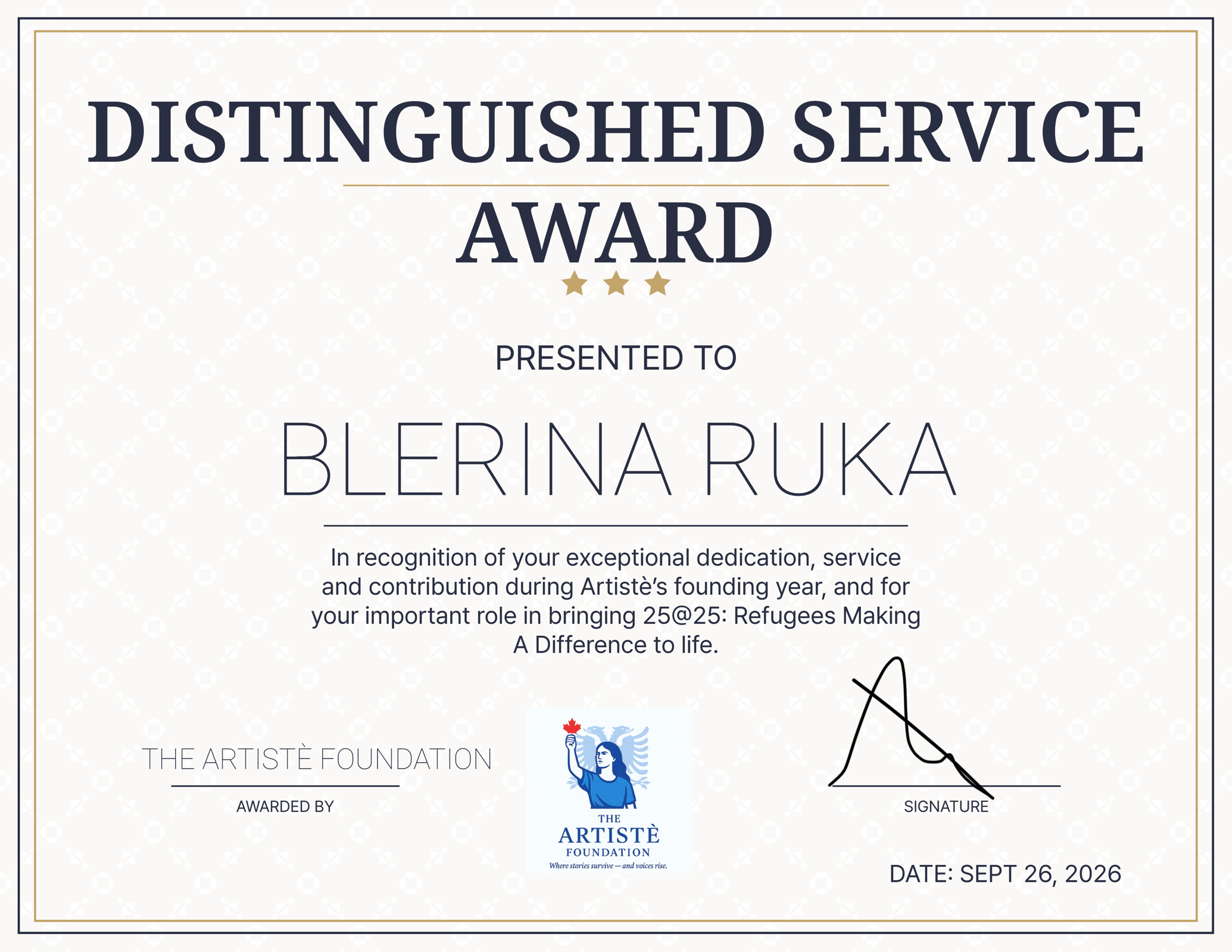 Nga prapaskena në skenën e Parlamentit të Kanadasë, Artistè Foundation vlerëson Blerina Rukën